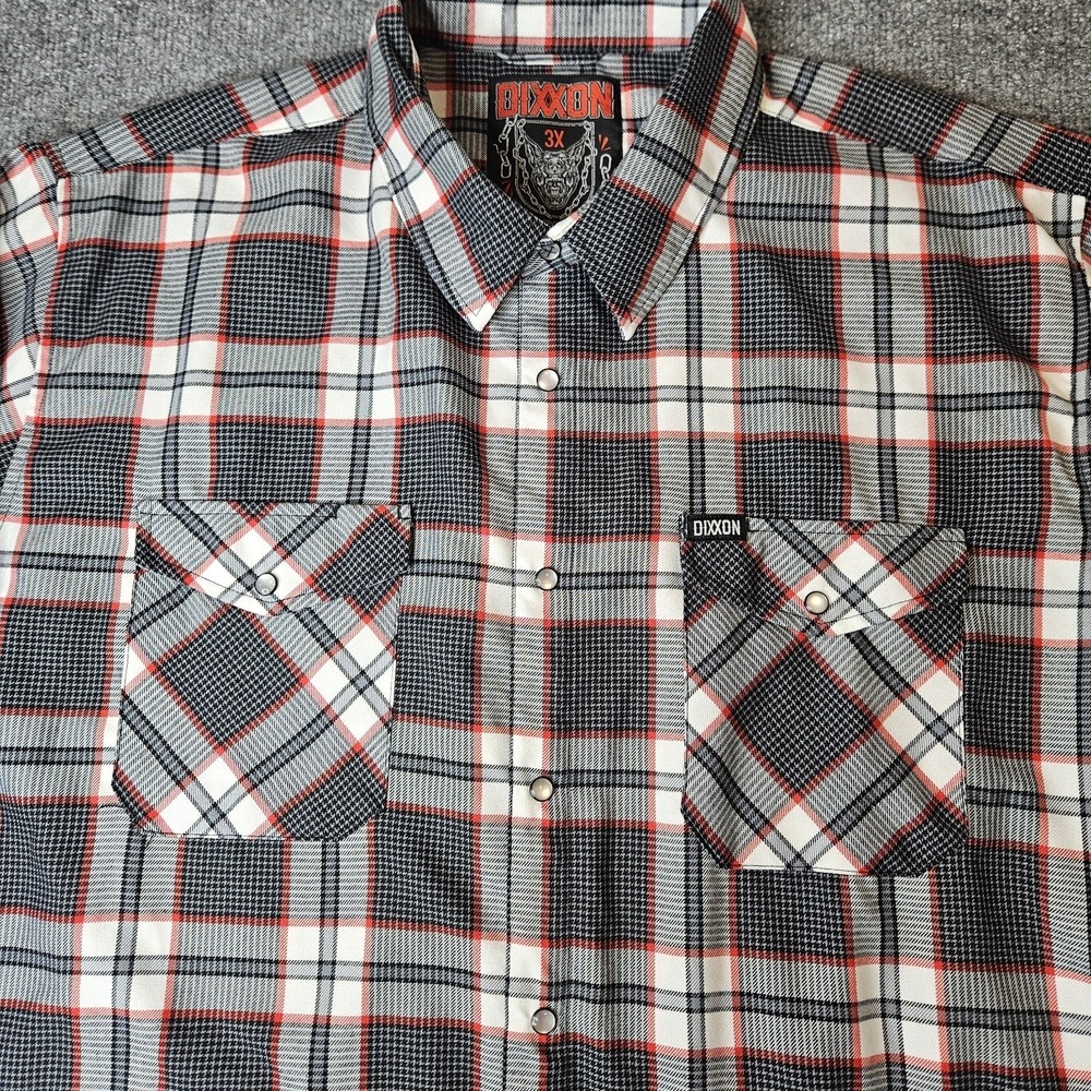 Dixxon Mens Flannel Shirt‎ 'The Chains' Black Plaid Pearlsnap Size 3XL